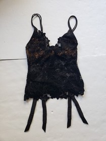 La Perla Lace Sheer Floral Black Lingerie Bustier Corset Garter Size 1 US 32C