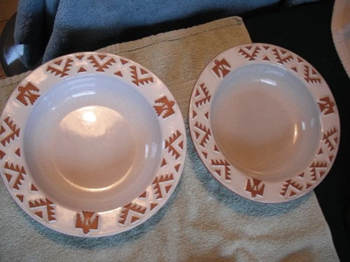 Frankoma Native American White Thunderbird Soup Bowls Set Of Two