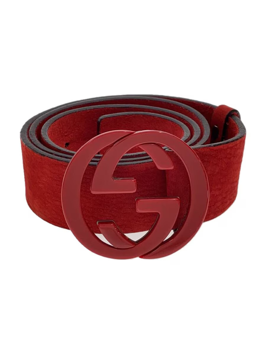 GUCCI Mens Red Suede Belt with Minor Wear in Solid Color 223891