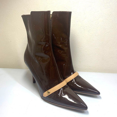 LOUIS VUITTON Short Boots Brown Patent Leather Zipper size EU 34.5 Authentic