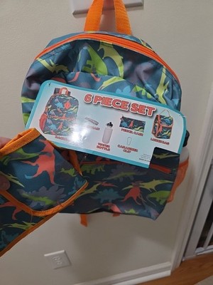 6 Piece Kids Dinosaur BackPack With Keychain  Water Bottle, Pencil Case,...