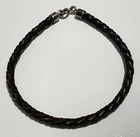 Vintage 925 Sterling Silver Spring Ring Clasp Bracelet Braided Leather Black