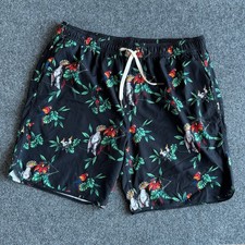 Fair Harbor Men  s 8in Inseam Lined Swim Trunks - Black Toucan Pattern Size XL