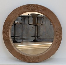 Ornate Wall Mirror Wooden Hand Carved Round Frame Diameter: 20 in / 51 cm