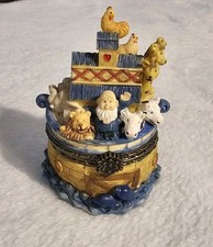 Vintage Noah's Ark Hinged Miniature Trinket Box Jewelry Case
