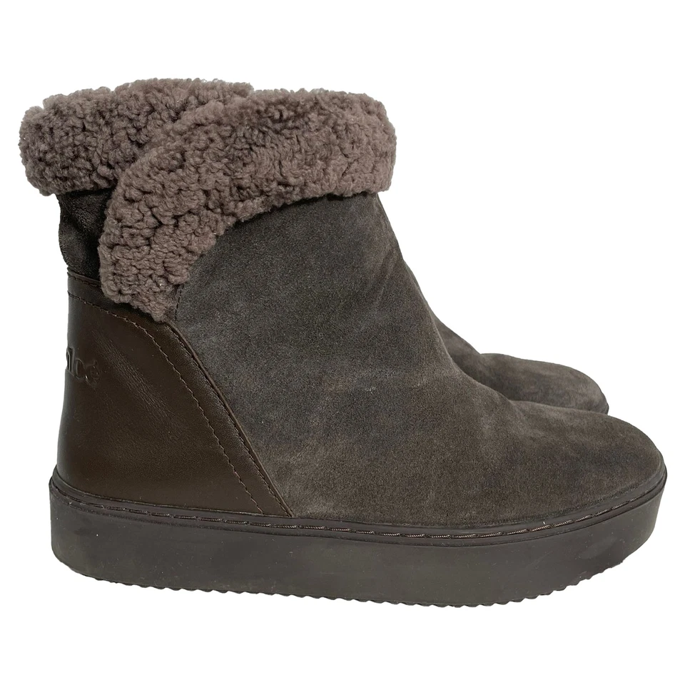 See By Chloé Juliet Sheared Ankle Boots In Brown Suede Women Ochre Size 40