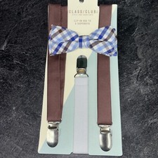 Dillards Class Club Suspender Bow Tie Set for Toddler Kids Brown Blue Stars 26