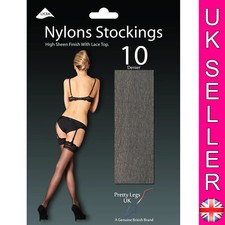 Pretty Legs Nylons Hi Sheen Luxury Lace Top Hold Up Lycra Fashion Office Hosiery