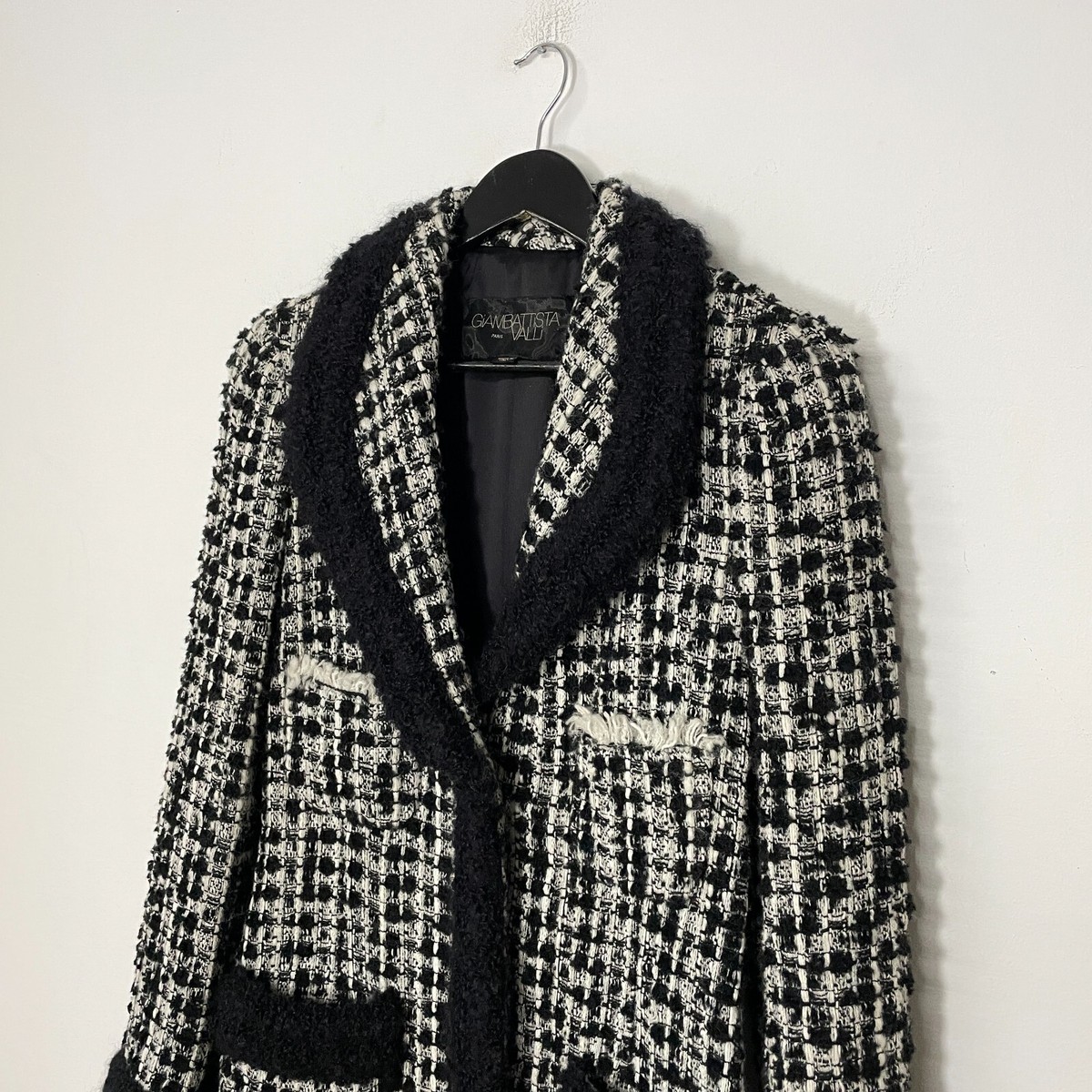 Giambattista Valli Boucle Tweed Wool Long Coat Jacket Size 46 L