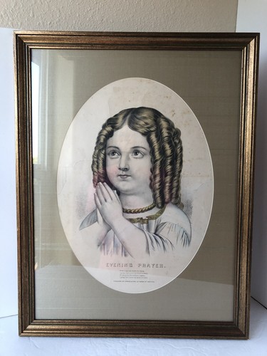 Antique Currier and Ives "Evening Prayer" Custom Framed Print non glare glass - Picture 2 of 5