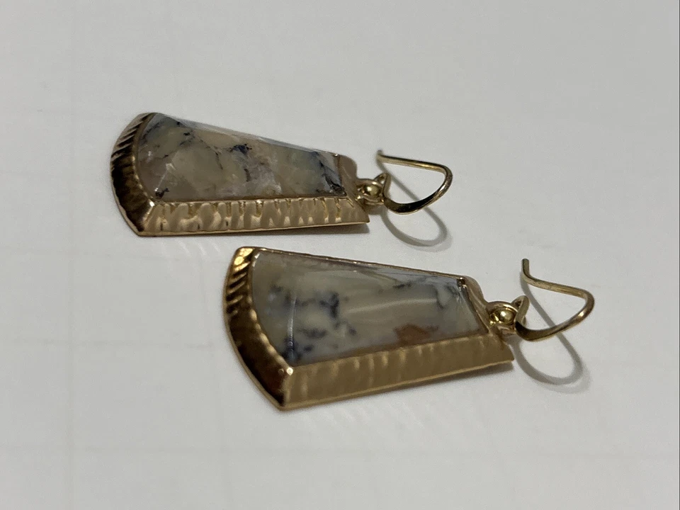 Barse Thai Earrings Gold Tone Stone Agate Silver 925 Hook Thailand Foto 4 de 4