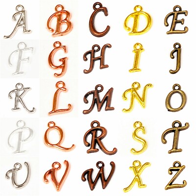 Letter Charms A-Z Necklace, Keychain 2pcs 15mm Gold Copper Brass Silver Findings