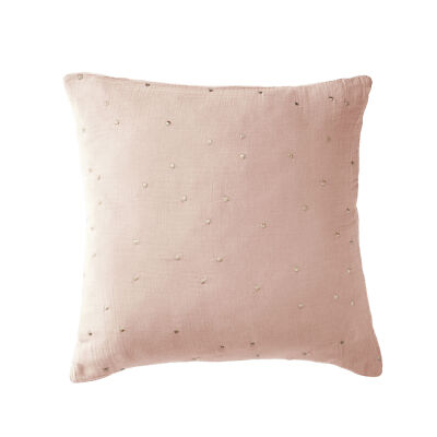 Kissenbezug 60x60 cm Gaze Baumwolle mit Punkten bestickt Marshmallow
