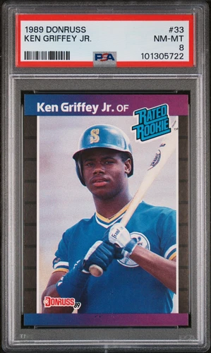 KEN GRIFFEY JR - 1989 Donruss #33 Rated Rookie RC Seattle Mariners - PSA 8