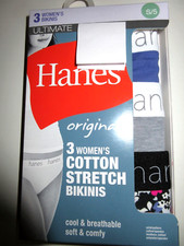 Hanes Ultimate Original 3-Pack BIKINI Underwear Panties Cotton Stretch Women 5/S