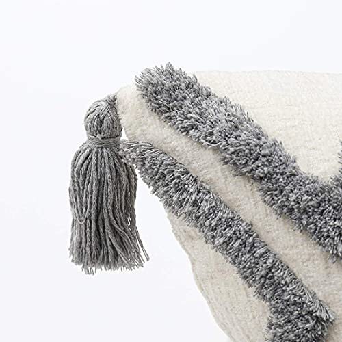 Boho Gray Throw Pillow Cover 18x18 Inch with Tassels Moroccan 18" x 18" Grey - Picture 5 of 6