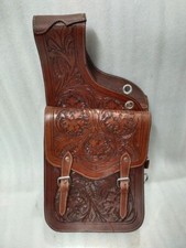 Genuine Leather Western Trail Tooling Carving Horse Saddle Bag.