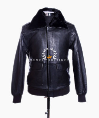 A2 Black Men's New Fur Collar Military Bomber Real Soft Lambskin Leather  Jackets UK