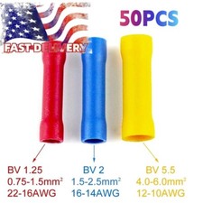 50PCS Electrical Crimp Connectors Insulated Straight Wire Butt Splice Terminals