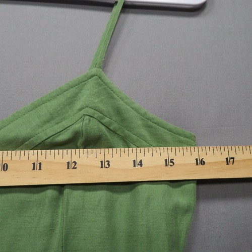 FREE PEOPLE SZ 4 GREEN SILK LINEN SMOCKED RUFFLED POCKET TRIM SUNDRESS WOMENS - Picture 6 of 12