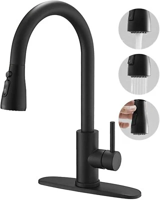 AROFA Contemporary Matte Black Single Handle Kitchen Sink Faucet Pull Down Sprayer