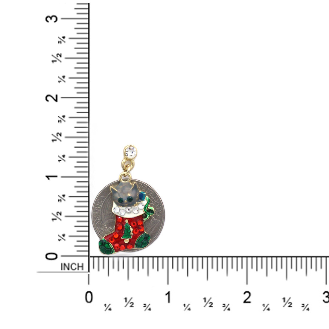 Christmas Stocking Kitty Cat Charm Dangle Post Earrings Holiday Jewelry