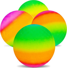 4Pcs Rainbow Playground Balls for Kids Adults with 1 Hand Pump,8.5Inch Colorful