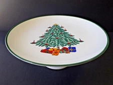 Pedestal Cake Stand Plate Christmas Tree Presents 10 1/2" Footed  Made in Japan