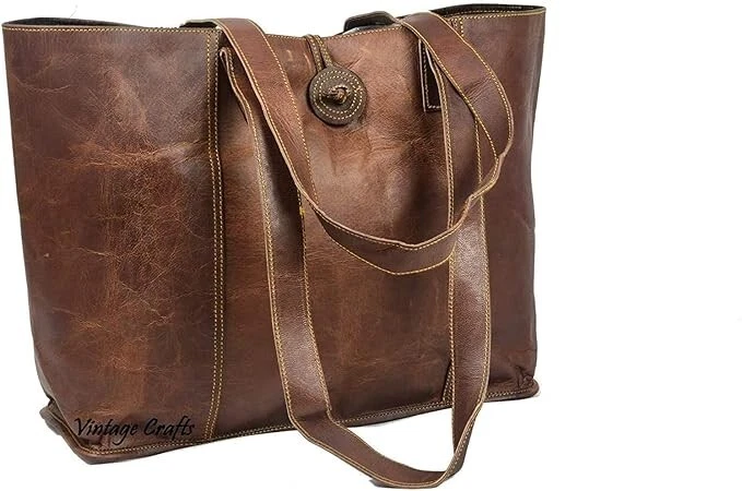 Genuine Brown Leather Tote Vintage Shoulder Purse for Women's Office Laptop Bag - Image 3 of 4