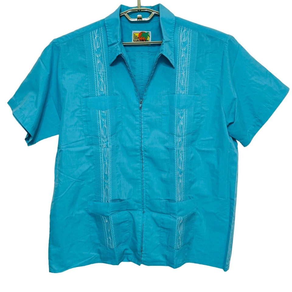 Рубашка мужская Haband Guayabera на молнии 4 кармана летняя кубинская мексиканская синяя размер L - Изображение 4 из 4