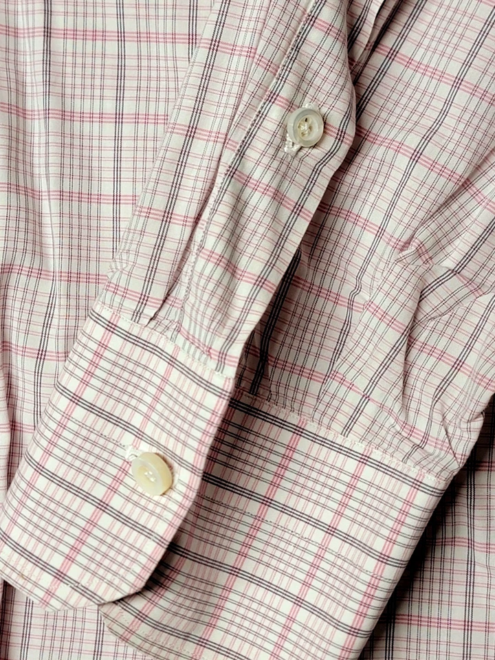 Camisa de vestir Isaia Napoli para hombre talla 18/45 rosa negra a cuadros manga larga abotonada Foto 4 de 4