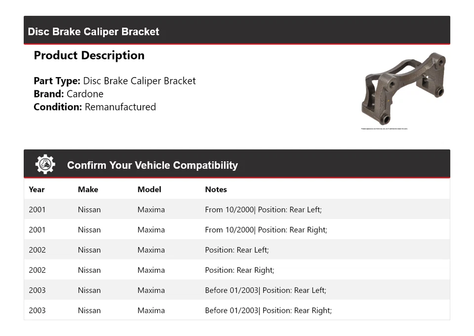 Soporte pinza freno disco cardone 2002 para Nissan Máxima 2001-2003 Foto 2 de 4