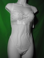NEW HANKY PANKY 778501 WHT BRIDAL MESH EMBROIDERED TRIM THONG BODYSUIT M