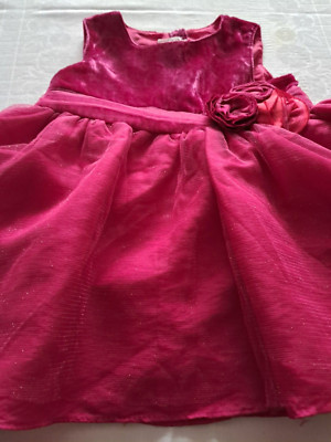 H&M- Kleid- Ärmellos- Samt-Tüll- Rubinrot- Größe 80-Sonderangebot-