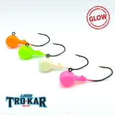 Pill Head Jig - 3 pk - Super Glow Paint - Featuring Trokar Hooks - Ice Fishing