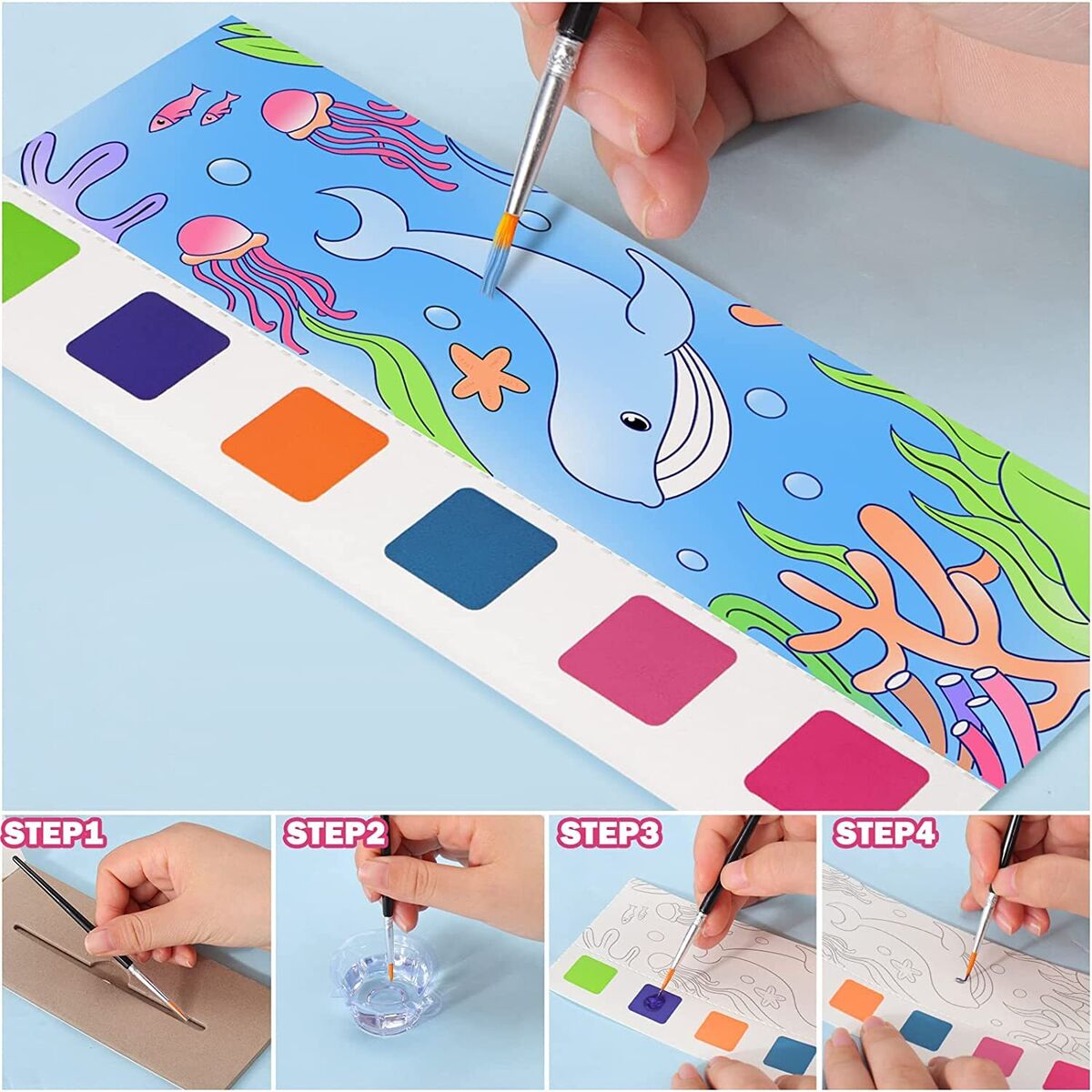 Pocket Watercolor Painting Book Travel Paint Kits for Kids with Brush  Bookmarks