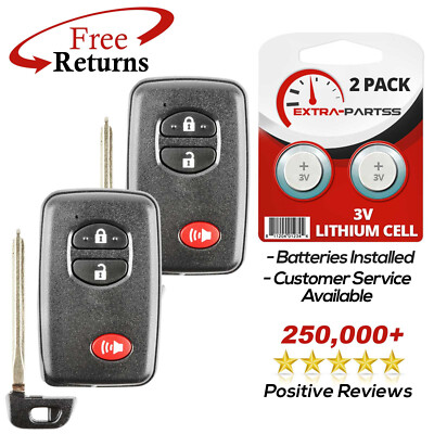 2 Remote Keyless Entry Smart Fob Uncut Key Replacement For Toyota 3b (HYQ14AEM)