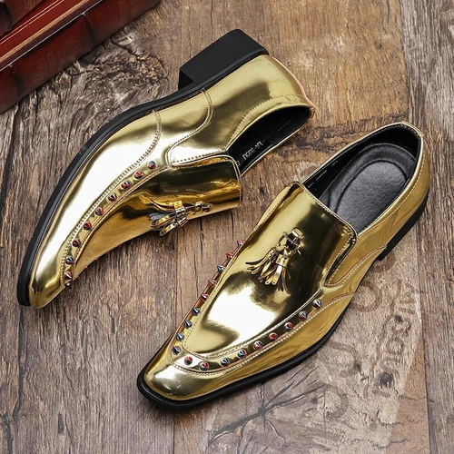 Herren Elegante Schuhe Lackleder Luxus Spitz zulaufend Slipper Flach Hochzeit Schuhe - Bild 24 von 38