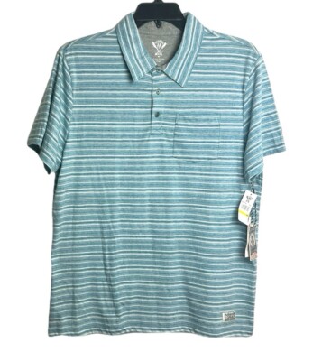 Mens Flag & Anthem One Pocket Polo Shirt Size M Teal Green Striped