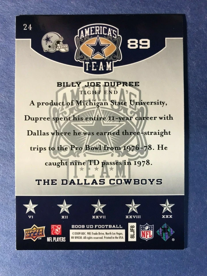 SIGNED BILLY JOE DUPREE 2009 UPPER DECK AMERICA'S TEAM FOOTBALL CARD - COWBOYS - Image 3 of 3