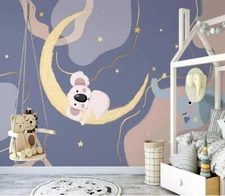 3D Moon Koala G026 Wallpaper Wall Murals Removable Self-adhesive Honey