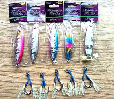 5x Angeln Holographische Slow Pitch Jigging Köder 120g + Leuchthilfe Haken 4/0