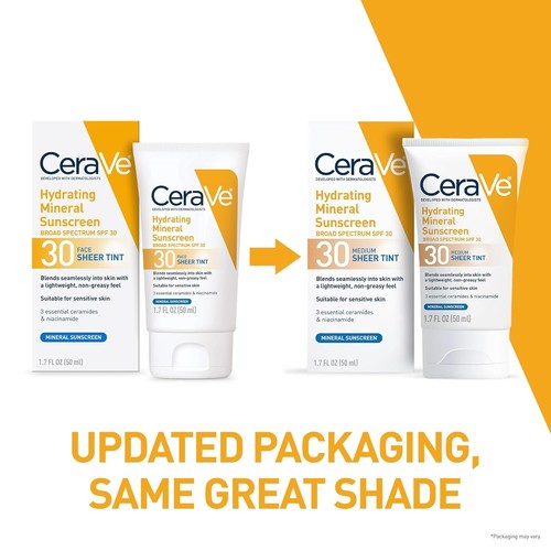 CeraVe Crema Solare Minerale Idratante SPF 30 con Tinta Trasparente, 1,7 Oncia Fluida - Foto 7 di 8
