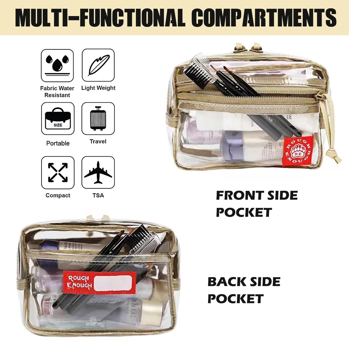 Rough Enough Quart Size Travel Bag TSA Approved Clear Makeup Toiletry Bag  for... | eBay