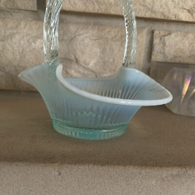 Vtg Fenton Glass Opalescent Aqua Green Blue Optic Ribbed Sheffield