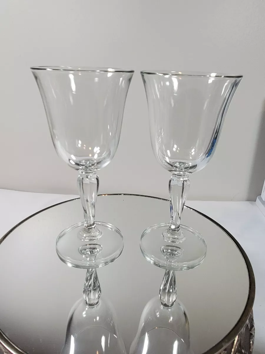 2 Clear Glass Bell Shaped Wine Glasses with Swirled Stems Very Pretty 7.5  tall