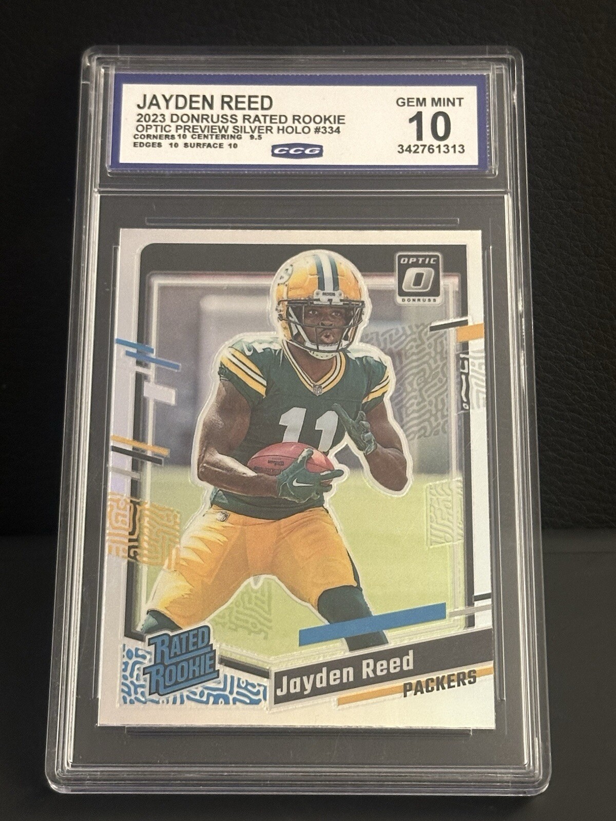 2023 DONRUSS OPTIC PREVIEW HOLO PRIZM #334 JAYDEN REED RC GRADED 10 GM MT ROOKIE