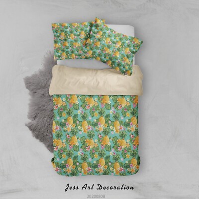 3D Pineapple Flower Leaf Pattern Quilt Cover Set Bedding Sets Pillowcases Queen