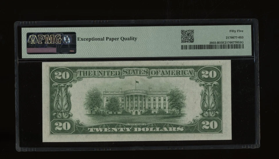 DBR 1934-A $20 FRN New York Fr. 2055-B PMG 55 EPQ Serial B88016404A - Image 2 of 2