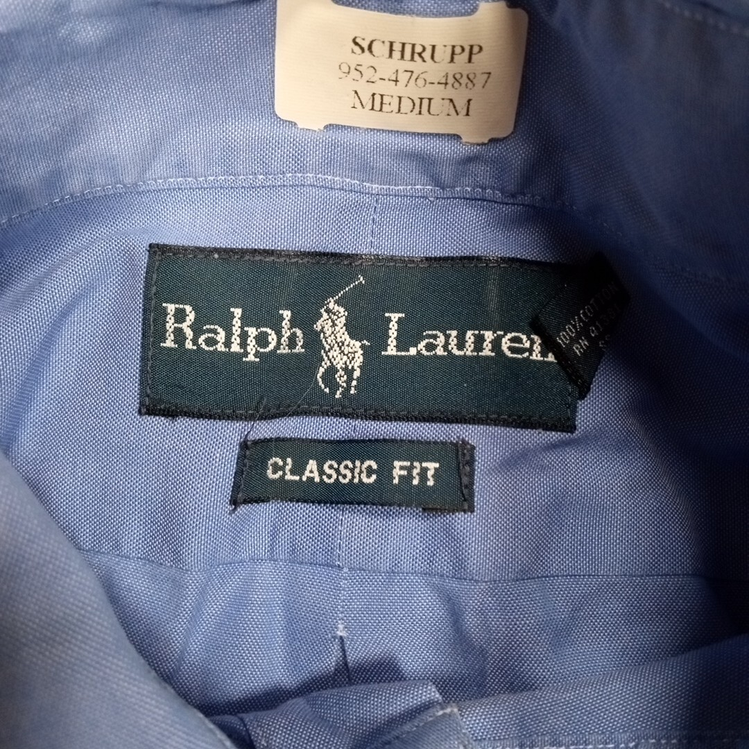 Vintage Ralph Lauren Mens Shirt Blue 16.5 Button Up Pony Preppy